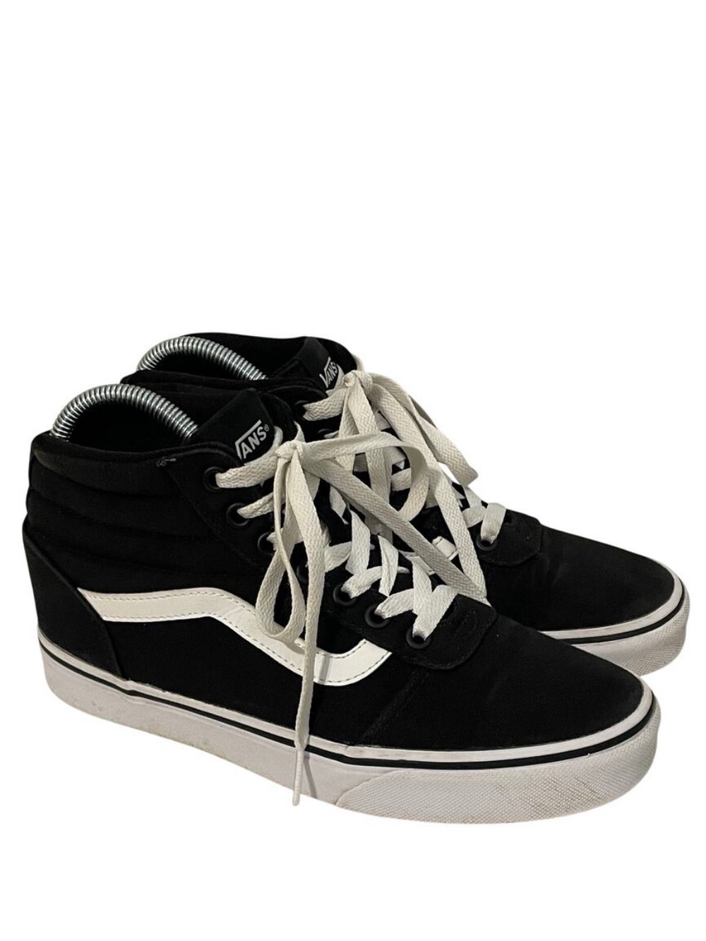 Vans Ward Hi Top Sneaker Black White Canvas Women's 7.5 Skate Waffle Sole